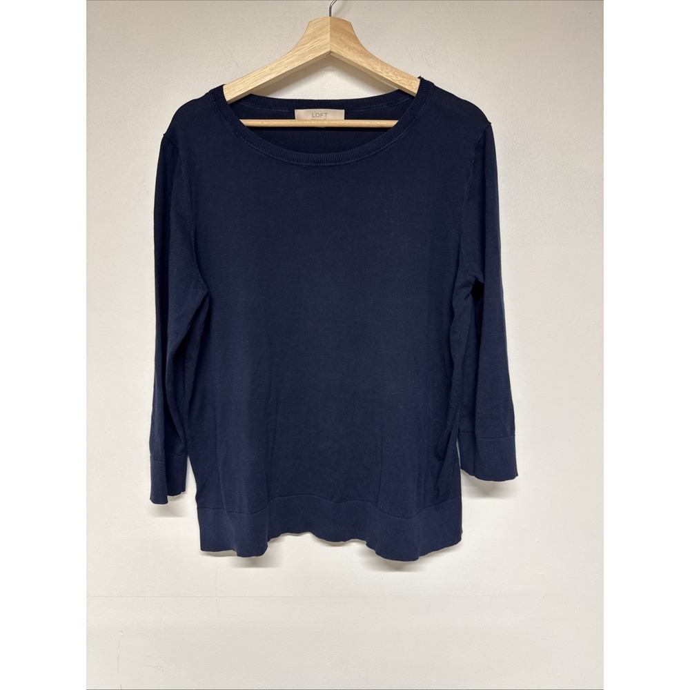 LOFT Sweater Womens XL Blue 3/4 Sleeve Round Neck Pullover Knit Workwear 0102